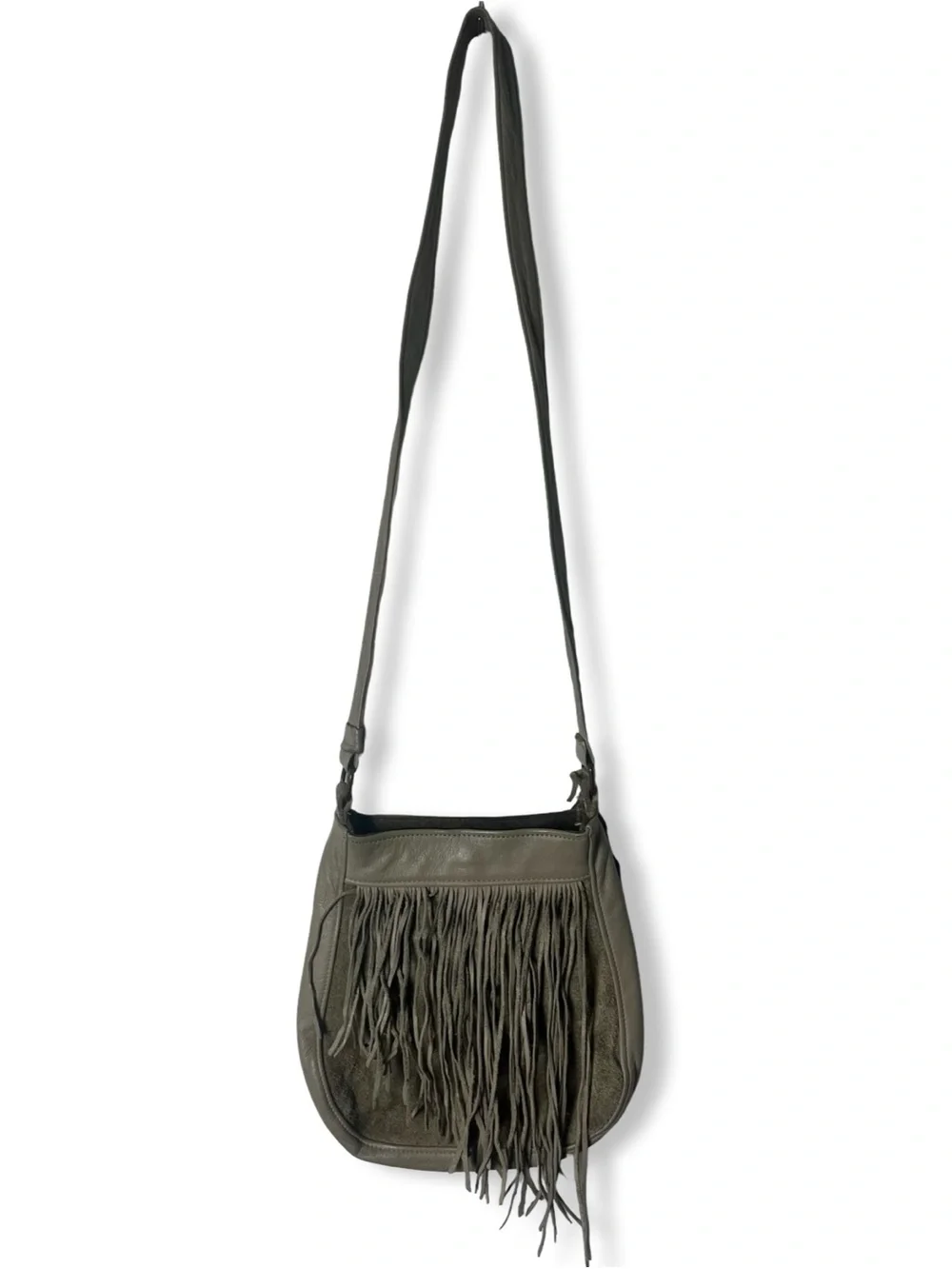 Love Melody Handmade Leather Fringe Crossbody Bag Taupe Suede Boho Saddle Bag